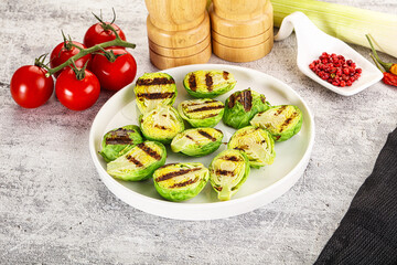 Grilled green brussel sprout cabbage