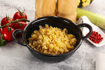 Boiled bulgur wheat in the bowl