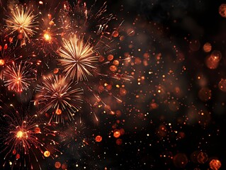 Obraz premium A vibrant display of fireworks against a dark, starry night sky. The festive burst of light creates a celebratory atmosphere.
