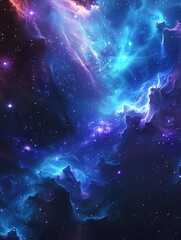Obraz premium A vibrant nebula shines bright in a dark expanse of space, filled with sparkling stars.