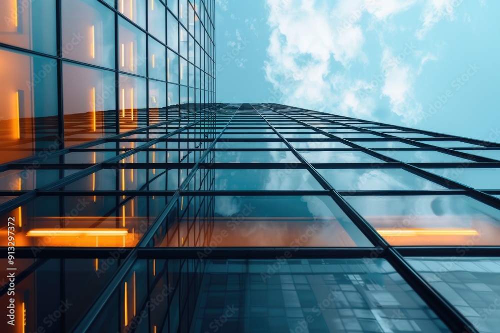 Poster A tall building with numerous windows and a modern design, suitable for use in cityscape or architecture-related contexts