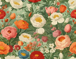 Spring flowers (Ranunculaceae), chromolithograph, published in 188
