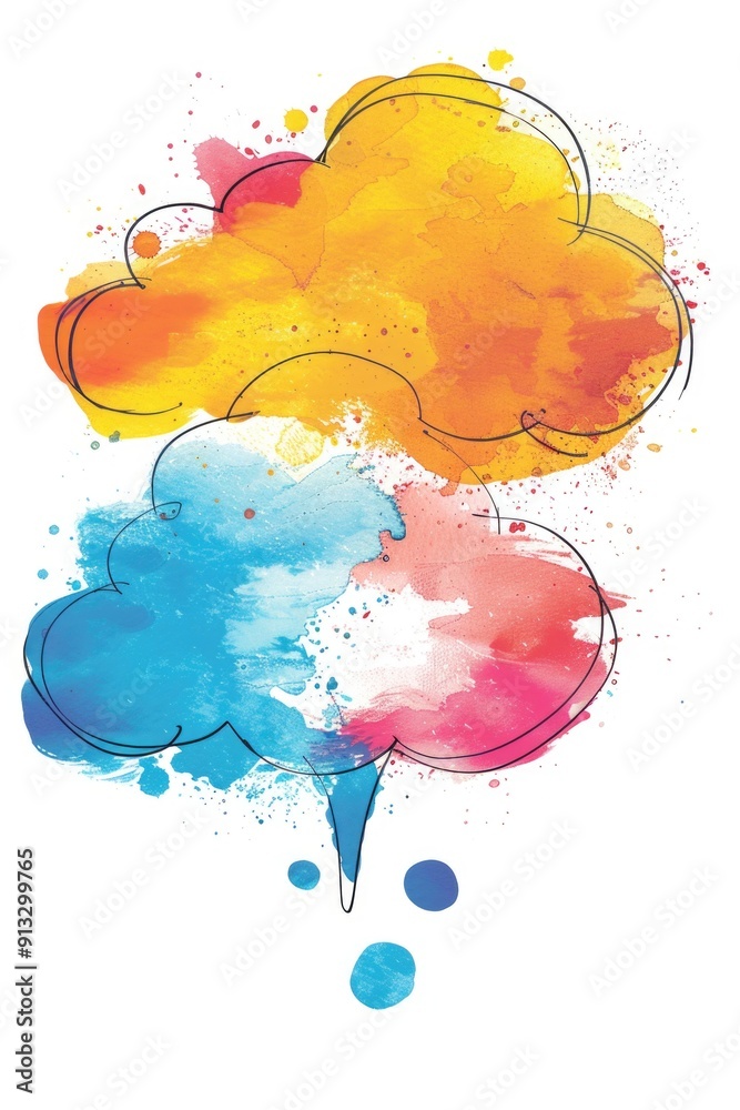 Poster a simple illustration of three clouds with different colors