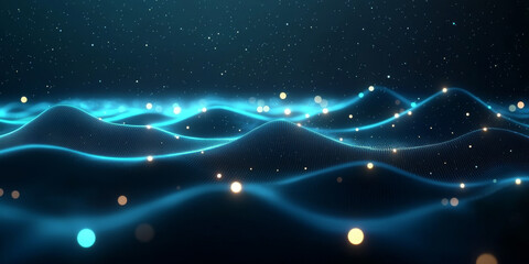 Abstract digital landscape with glowing lines and dots on a dark blue background, signifying a data concept.
