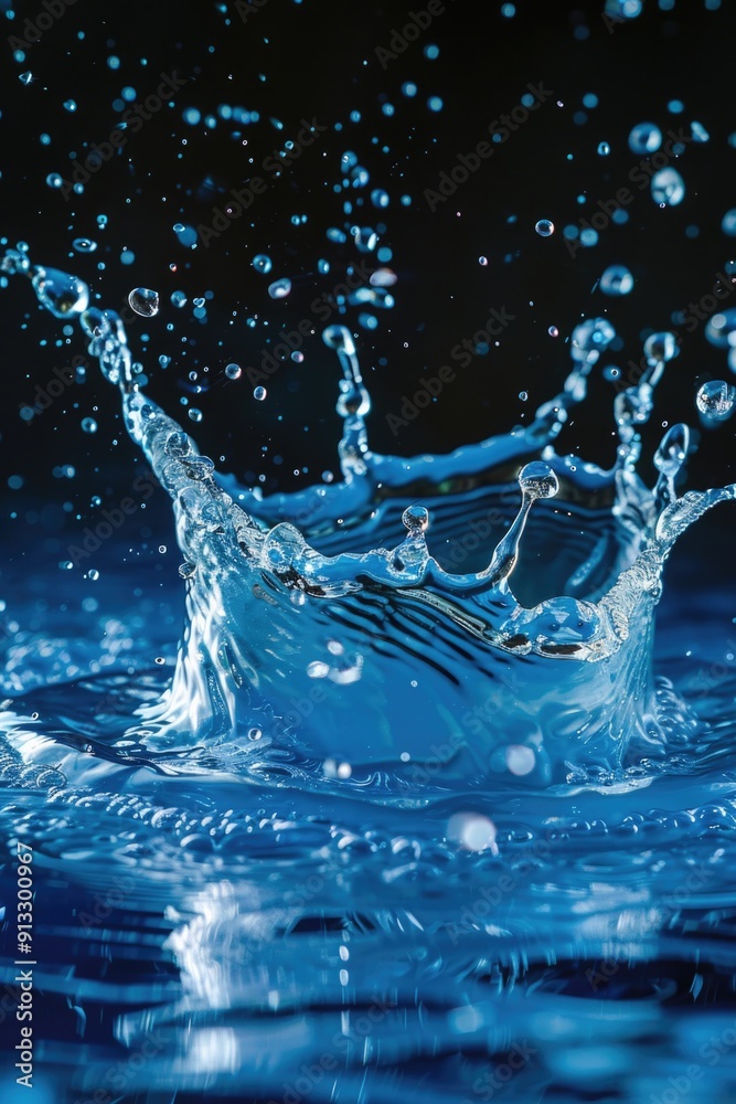 Poster a splash of water on the surface of a body of water, ideal for use in concepts related to water and 
