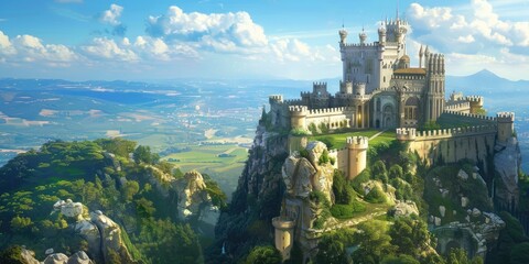 Fototapeta premium Beautiful Castle with Blue Sky and Clouds