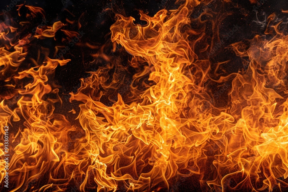 Poster a bright and intense flame with many tongues of fire, suitable for use in illustrations about heat, 