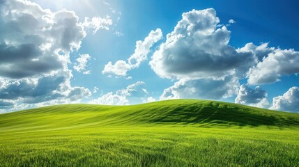 Obraz premium Rolling Green Hills with a Blue Sky and Fluffy Clouds