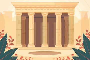 Fototapeta premium A building with ornate columns surrounded by lush greenery
