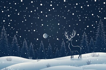 Naklejka premium Silhouette of a Reindeer in a Snowy Winter Forest Landscape