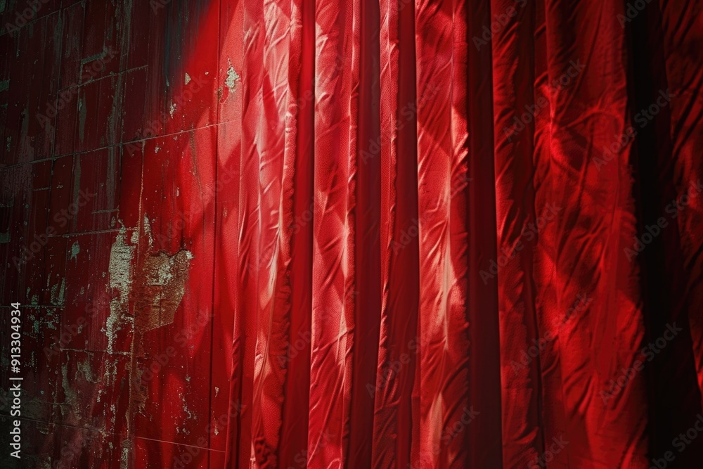 Poster A red curtain hangs in front of a solid red wall, creating a dramatic backdrop