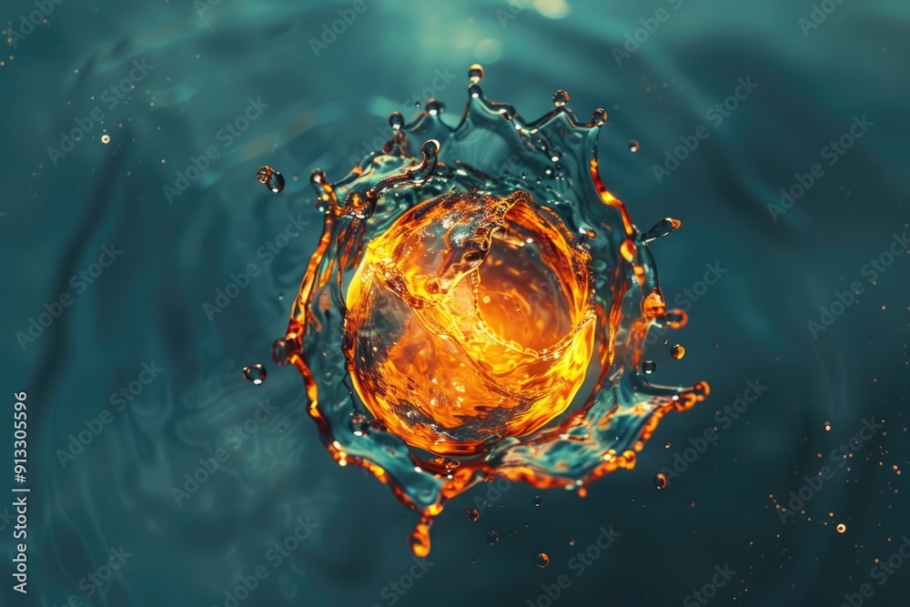 Aufkleber a fireball floating on a calm surface of water, ready for use in scenes about action, adventure or f