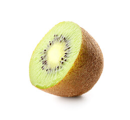 Half of fresh kiwi on white background