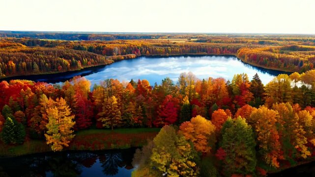 A beautiful autumn day with a river and trees in the background