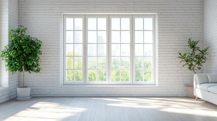 Minimalist Living Room with Brick Wall and Large Window