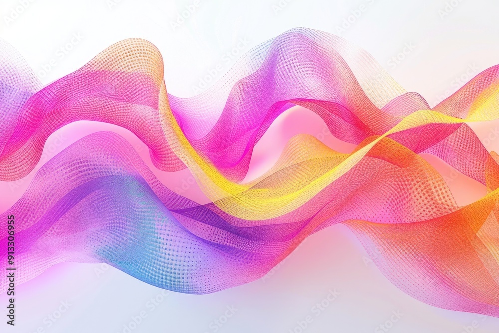 Poster a vibrant wave of colored lines on a white background