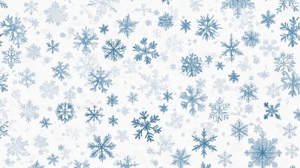 A seamless pattern of snowflakes in varying sizes and shapes on a transparent background