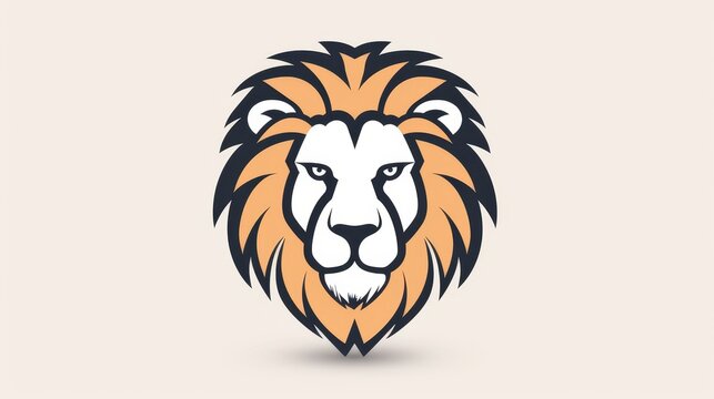 Minimalist lion head with mane, clean vector illustration, basic and plain design, 2D format, straightforward lines
