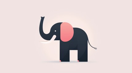 Obraz premium A minimalist 2D vector illustration of an elephant with a raised trunk, clean lines, basic shapes, plain colors, and an uncomplicated design