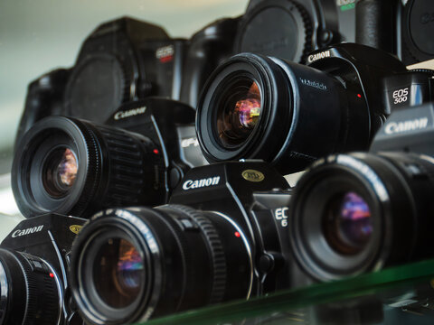 Canon Cameras Displayed in Retail Store