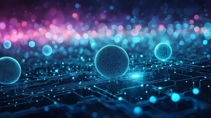 A computer screen with a blue background and a bunch of small blue spheres