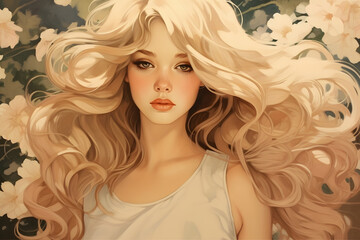 Fototapeta premium vintage style woman portrait of a vintage model, vintage model illustration