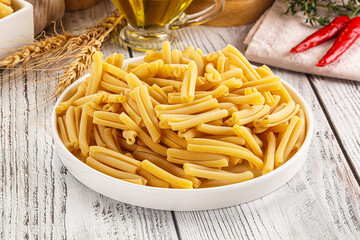 Raw dry Italian pasta - casarecce