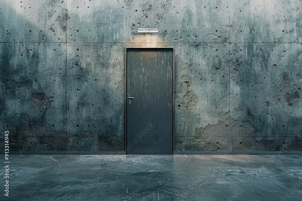 Aufkleber a door set within a concrete wall with a light source