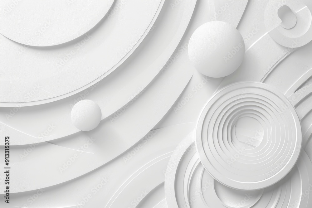 Poster White abstract background featuring circular shapes and eggs