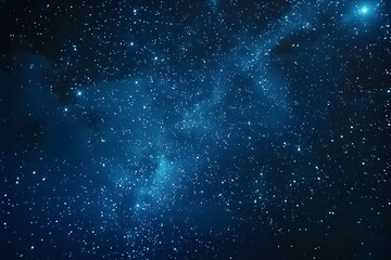 Obraz premium Starry sky background, blue night sky full of stars, glowing stars in the dark space, starry background, dark night, stars in the distance, starlight, dark background with a blue glow, night sky.