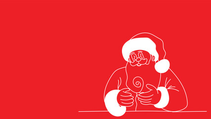 doodle santa claus pointing away at copyspace isolated over red for christmas theme