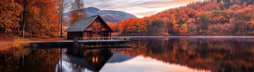 Obraz premium Autumn landscape, vibrant colors, lush scenery, wide shot, inviting