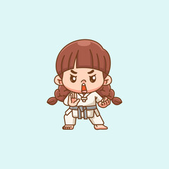 Cute little girl  training Karate martial art chibi kawaii character mascot sport Icon