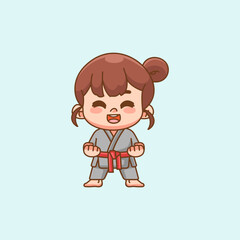 Cute little girl  training Karate martial art chibi kawaii character mascot sport Icon