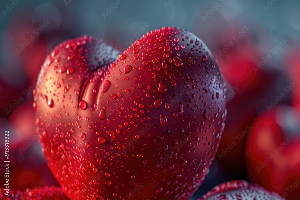 Poster a close-up shot of a bright red apple with water droplets glistening on its surface, ideal for use i