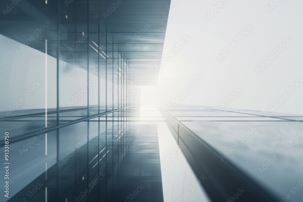 Aufkleber a modern glass building viewed from the ground with reflection of surrounding environment