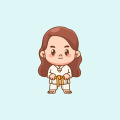 Cute little girl  training Karate martial art chibi kawaii character mascot sport Icon