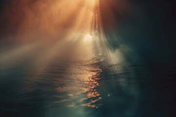 The sun shining through clouds above water