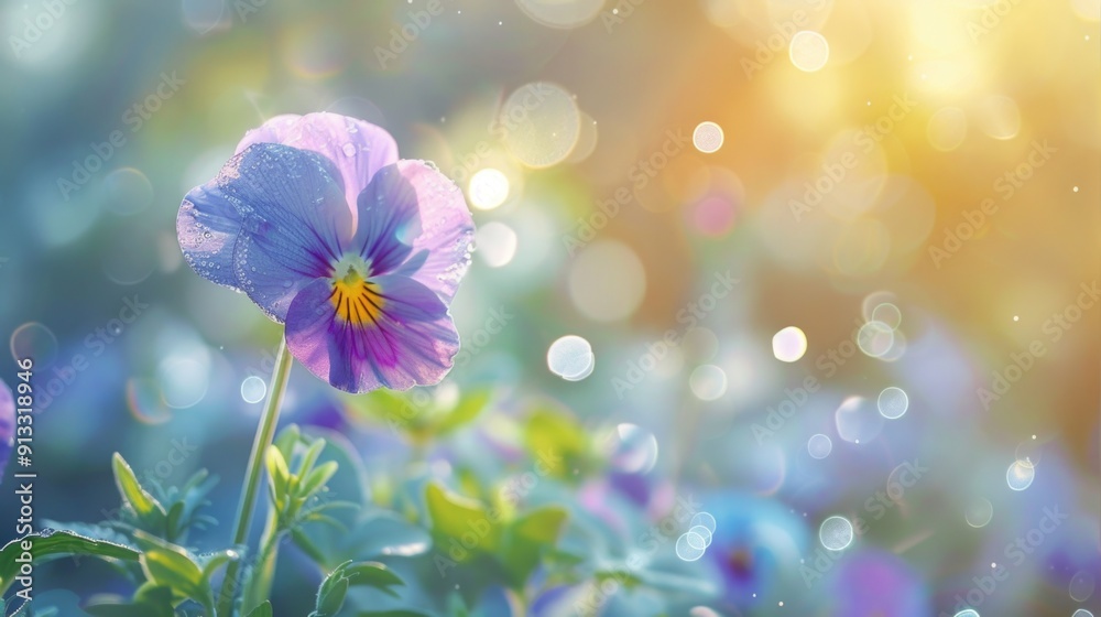 Canvas Prints A close-up shot of a purple flower with water droplets glistening on its petals, perfect for use in nature or beauty-themed projects