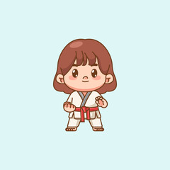 Cute little girl  training Karate martial art chibi kawaii character mascot sport Icon
