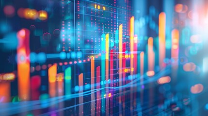 Close-Up View of Financial Graphs Including Bar, Circle, and Line Charts in 3D Render, Representing Economic Trends and Data Analysis
