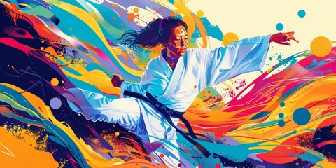 Fototapeta premium Vibrant Judo Match: A Japanese Woman in Action