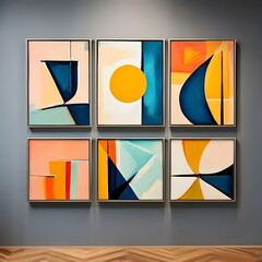 framed painting with abstract geometric shape