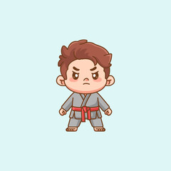 Cute little man training Karate martial art chibi kawaii character mascot sport Icon