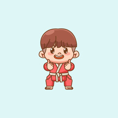 Cute little man training Karate martial art chibi kawaii character mascot sport Icon