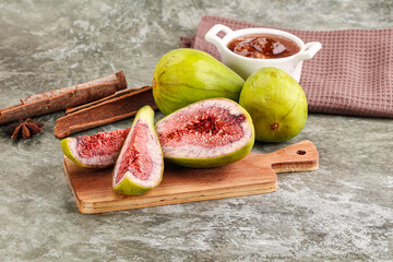 Tropical exotic green fig with cut
