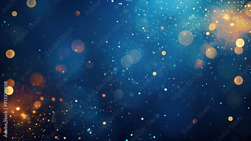 Wall mural abstract blurred bokeh of holiday lights over dark blue background.