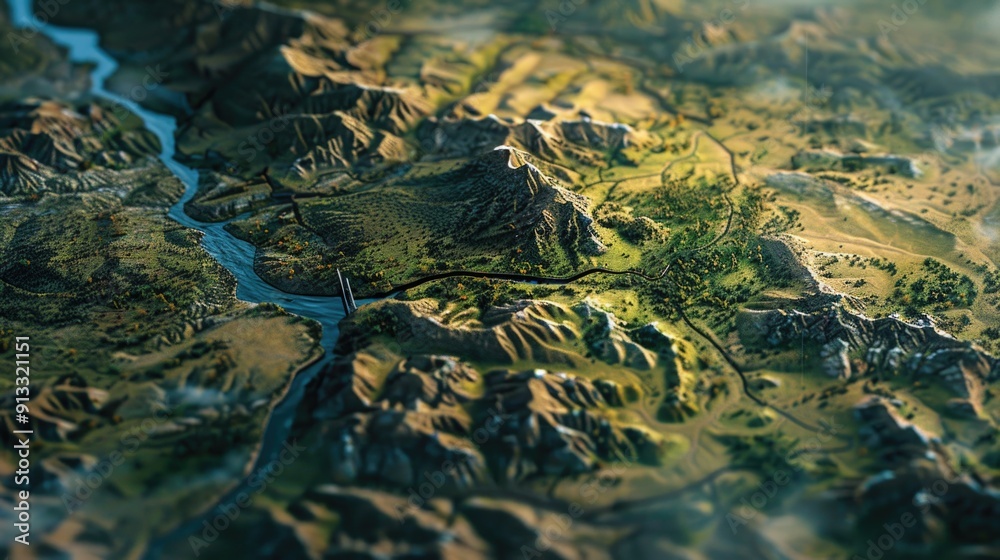 Aufkleber A detailed view of a mountain range on a map, ideal for use in presentations or articles about geography and travel