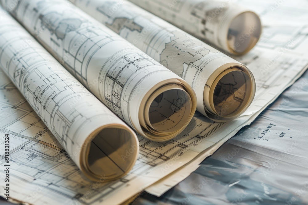 Poster a collection of papers rolls sitting on top of a sheet of paper, ideal for office or study settings