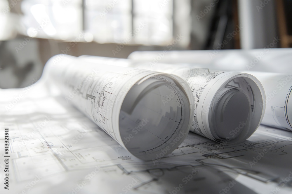 Aufkleber a pair of paper rolls sitting on a table, ideal for use in office or workspace settings